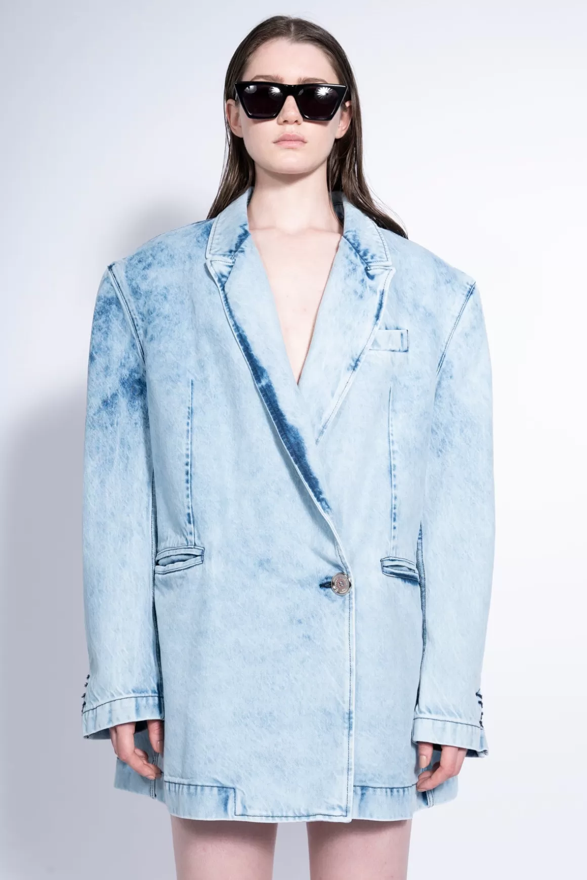 Online ACID WASH OVERSIZED DENIM BLAZER Women OUTERWEAR