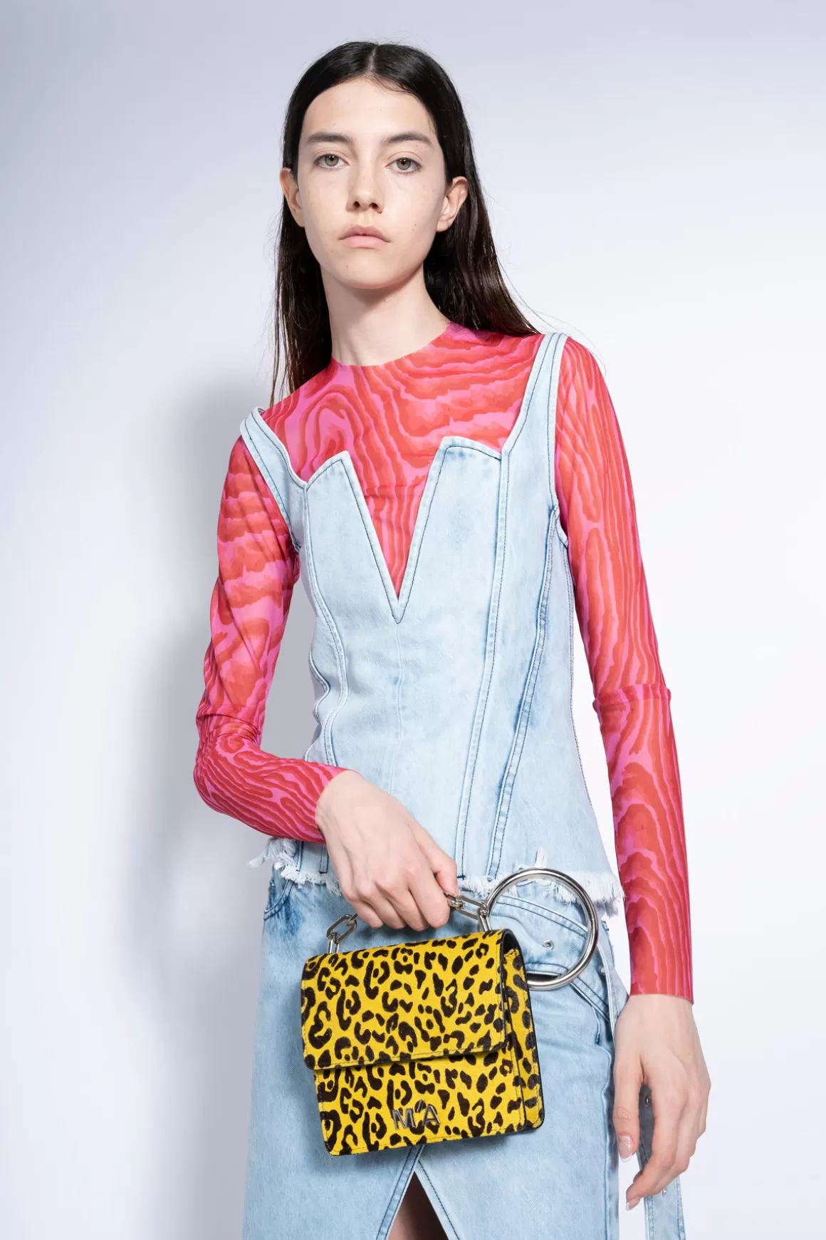 New ACID WASH V-NECK CORSET WITH STRAPS Women TOPS