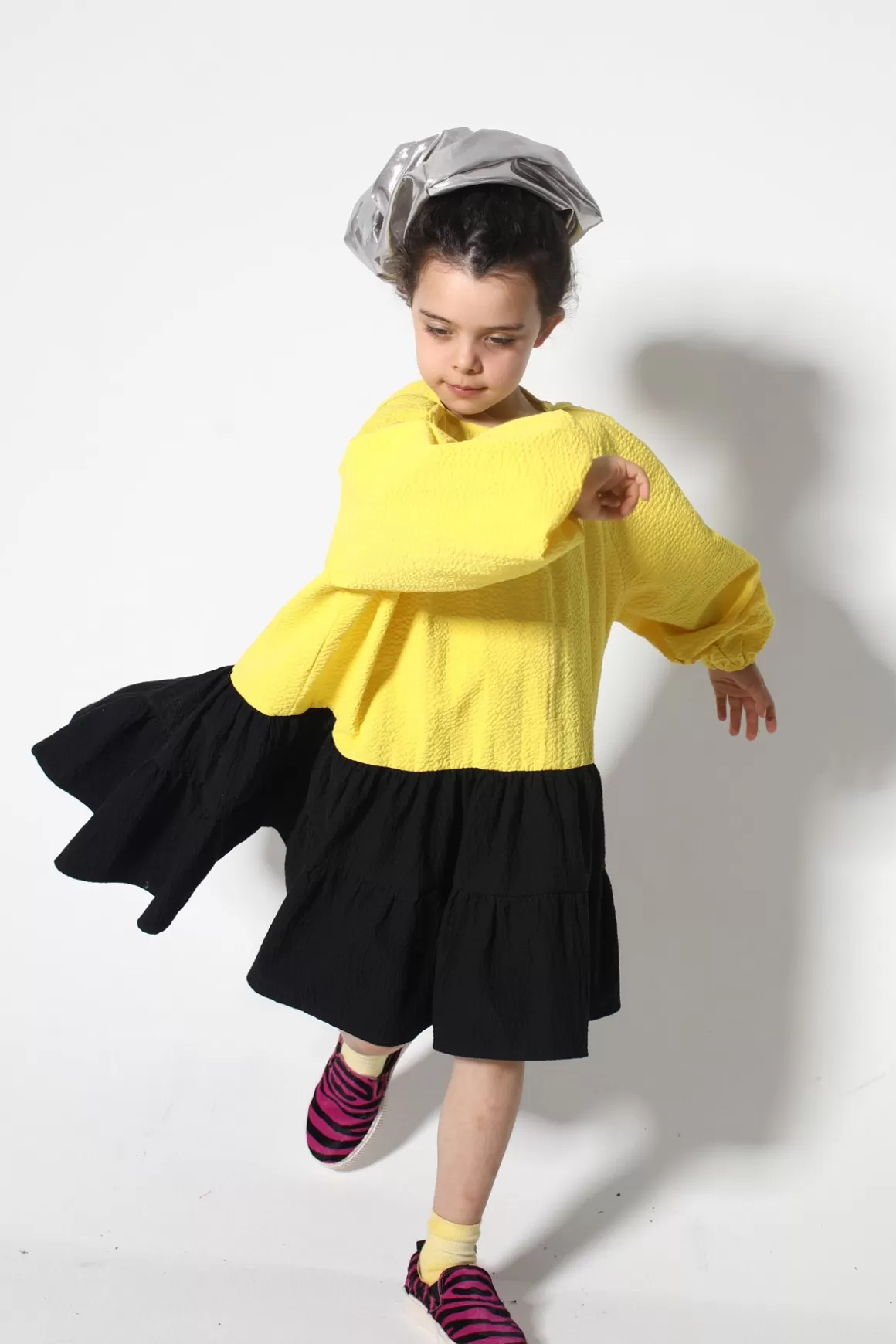 Outlet BLACK AND YELLOW GATHERED DRESS Kids DRESSES