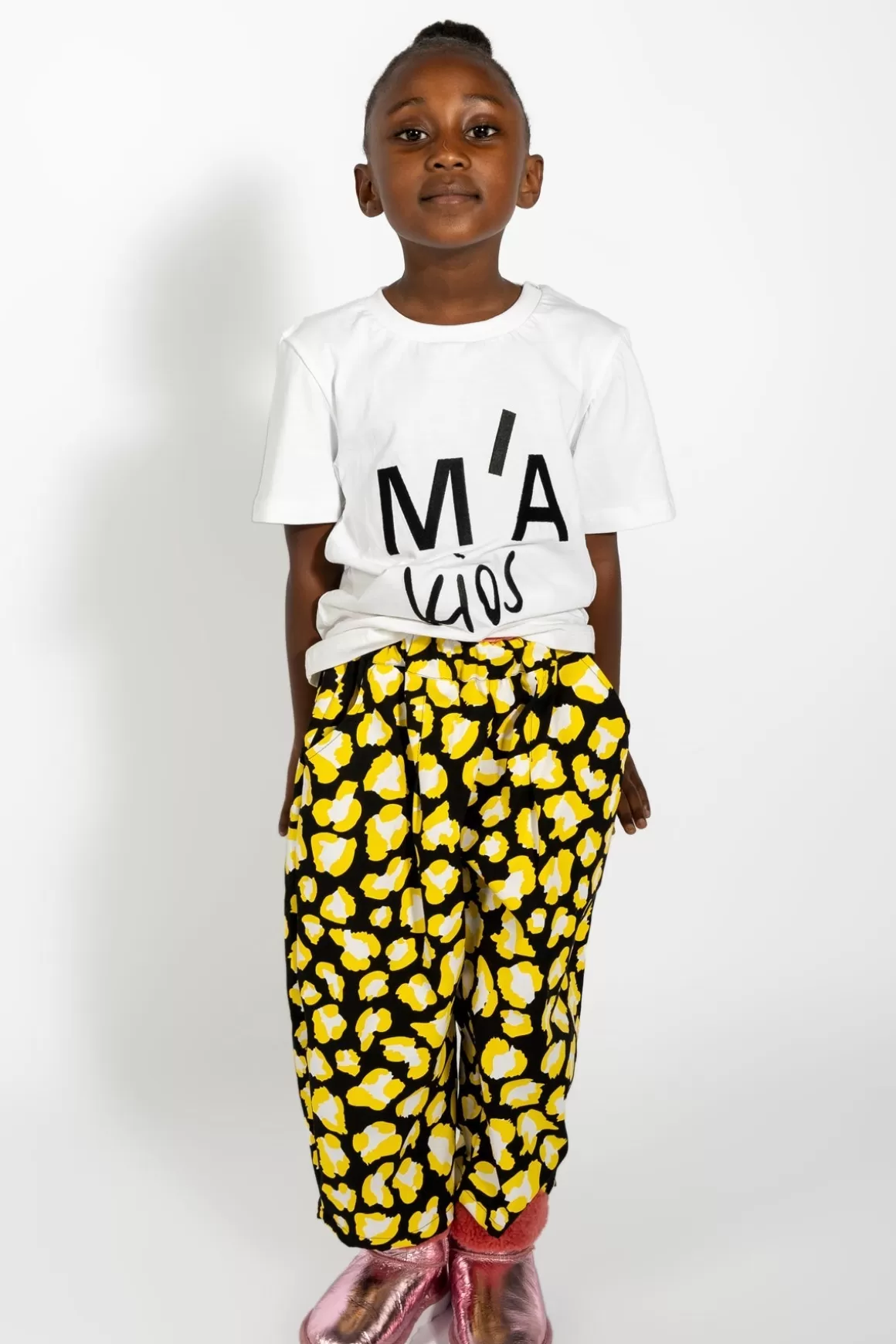 Outlet BLACK AND YELLOW LEOPARD PRINTED LOOSE TROUSERS Kids BOTTOMS
