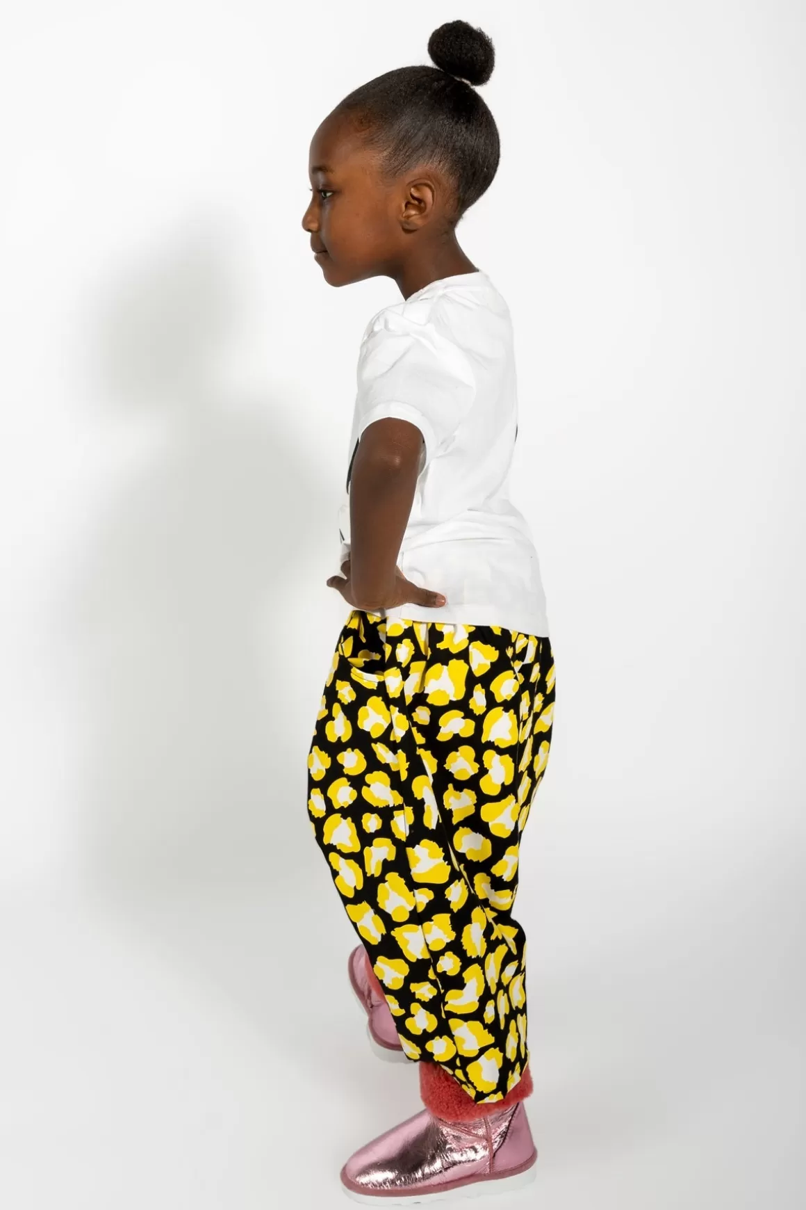 Outlet BLACK AND YELLOW LEOPARD PRINTED LOOSE TROUSERS Kids BOTTOMS