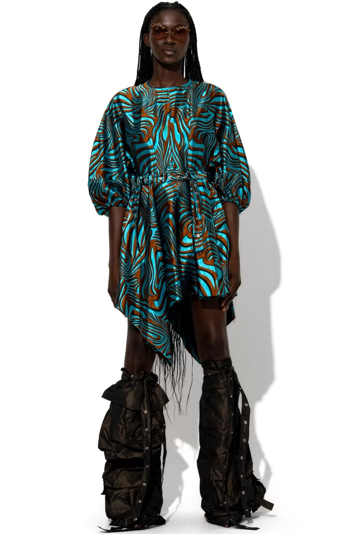 Cheap ZEBRA BROCADE BALLOON SLEEVE DRESS Women DRESSES