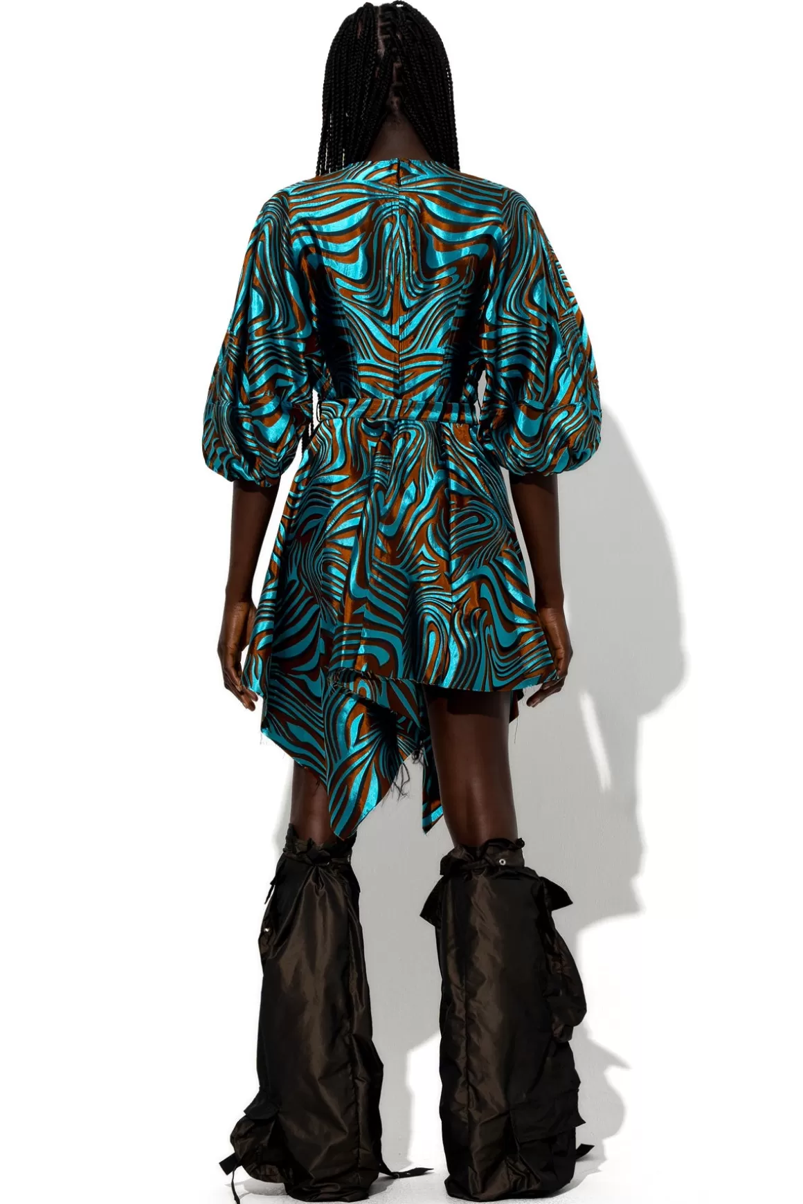 Cheap ZEBRA BROCADE BALLOON SLEEVE DRESS Women DRESSES