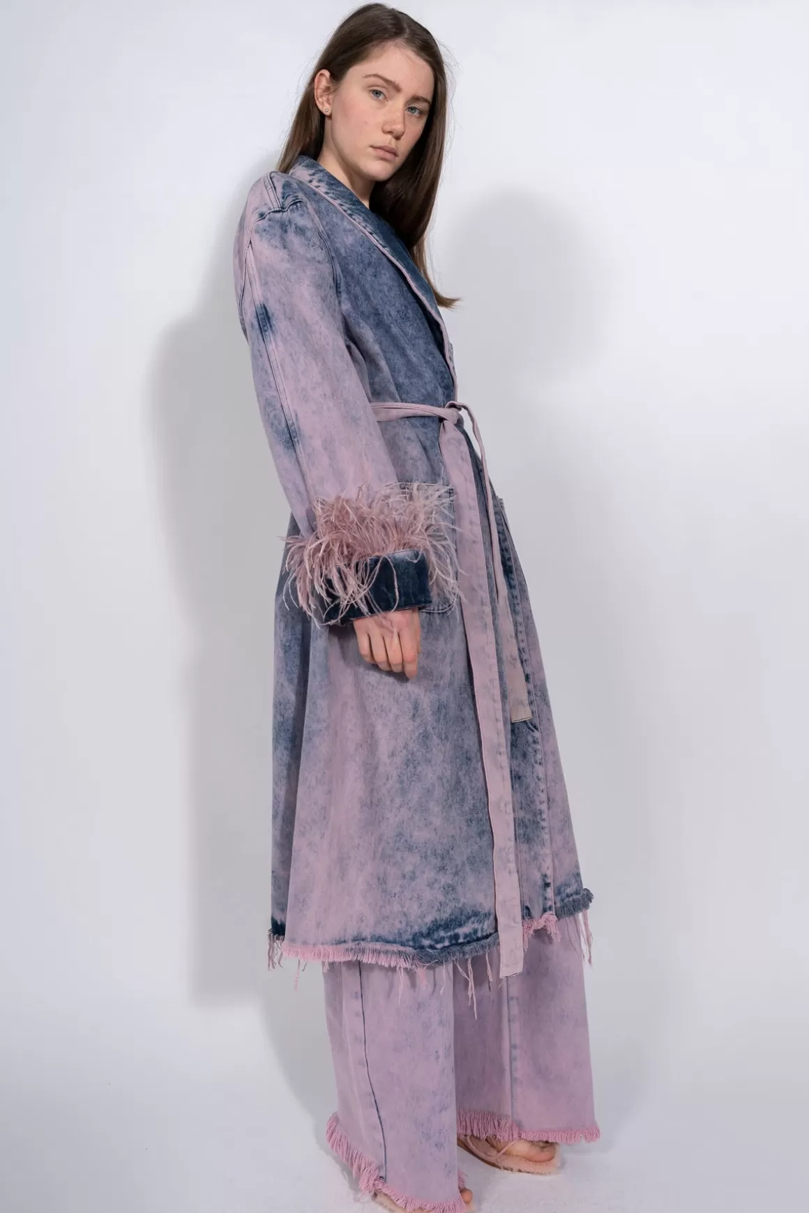 Shop DRESSING GOWN STYLE COAT WITH FEATHERS INSERT Women OUTERWEAR | M’A DENIM