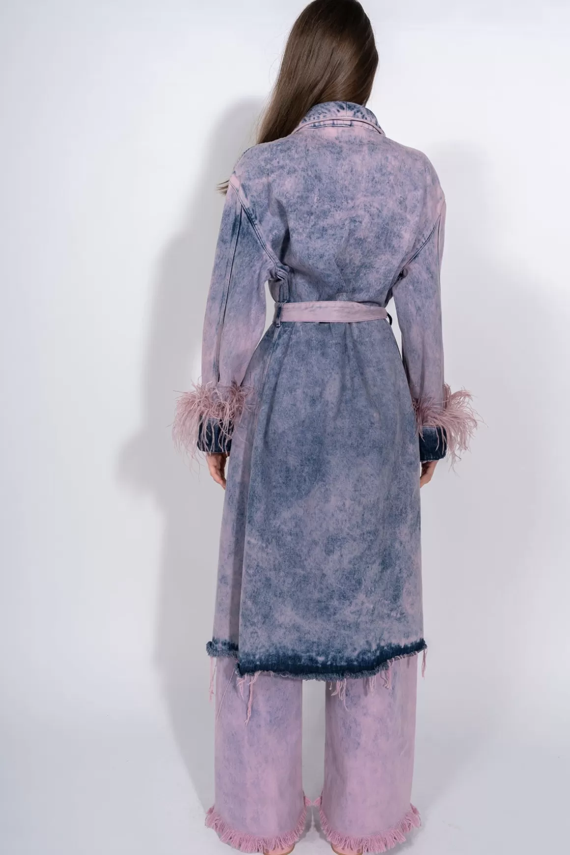 Shop DRESSING GOWN STYLE COAT WITH FEATHERS INSERT Women OUTERWEAR | M’A DENIM
