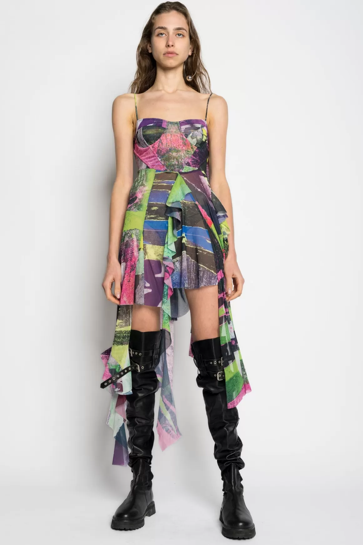Sale GRAFFITI PRINT MESH CORSET DRESS Women DRESSES