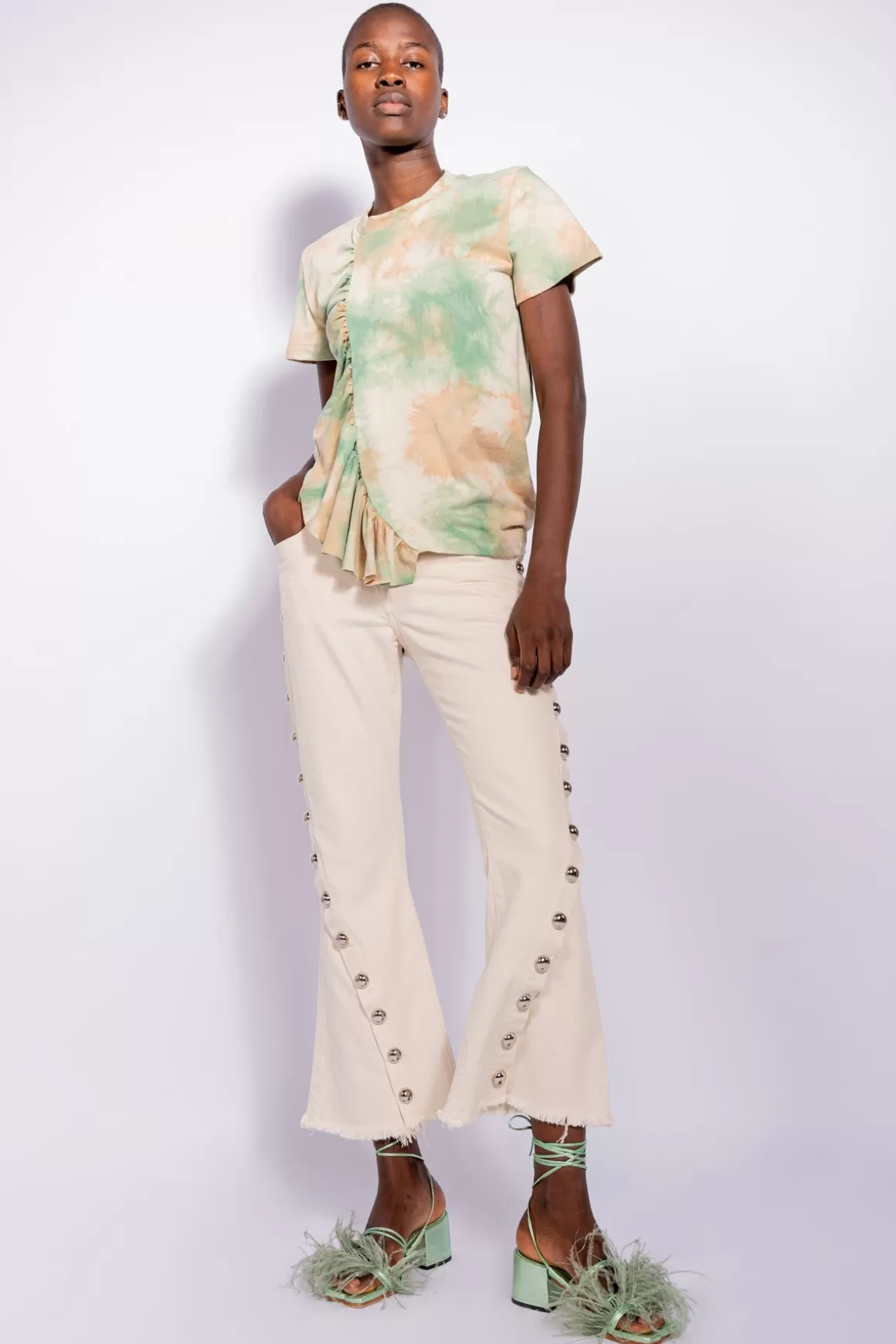 Flash Sale GREEN TIE DYE GATHERED T-SHIRT Women TOPS | JERSEY