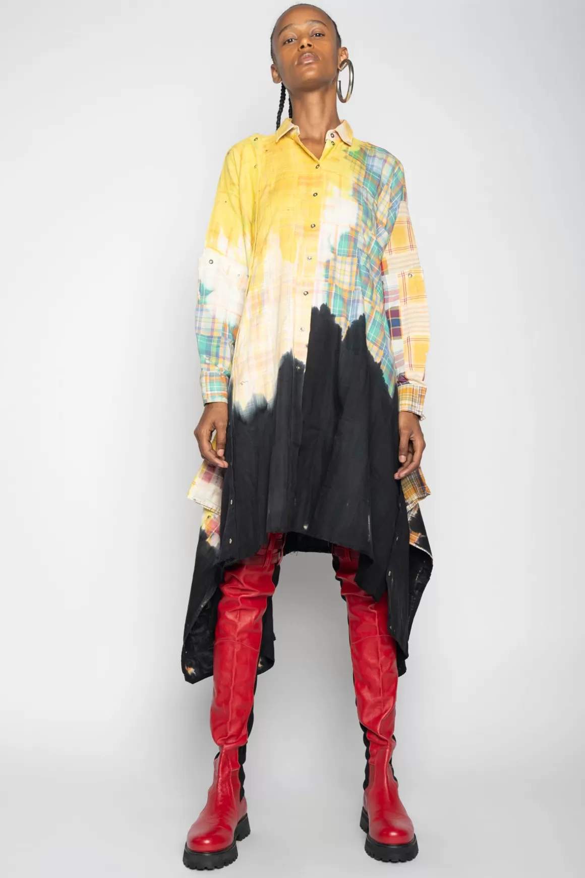 Outlet MULTI CHECK TIE DYE DECONSTRUCTED LONG SHIRT DRESS Women DRESSES