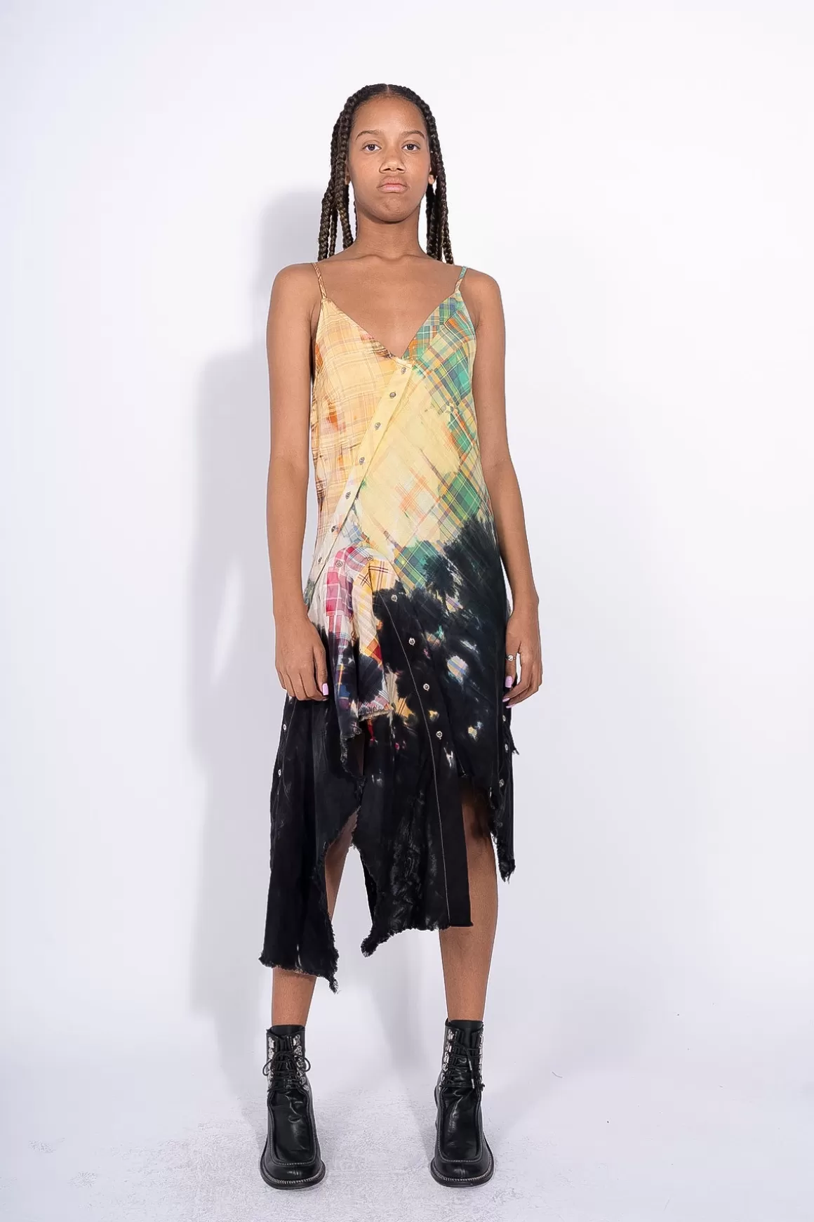 Outlet MULTI CHECK TIE DYE DECONSTRUCTED SLIP DRESS Women DRESSES