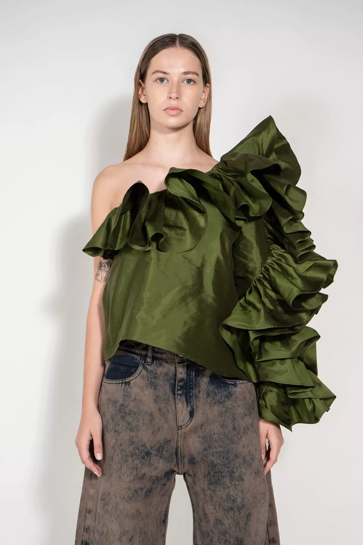 New ONE SLEEVE FRILL TOP Women TOPS