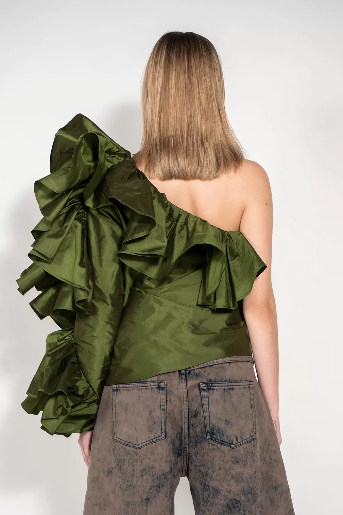 New ONE SLEEVE FRILL TOP Women TOPS