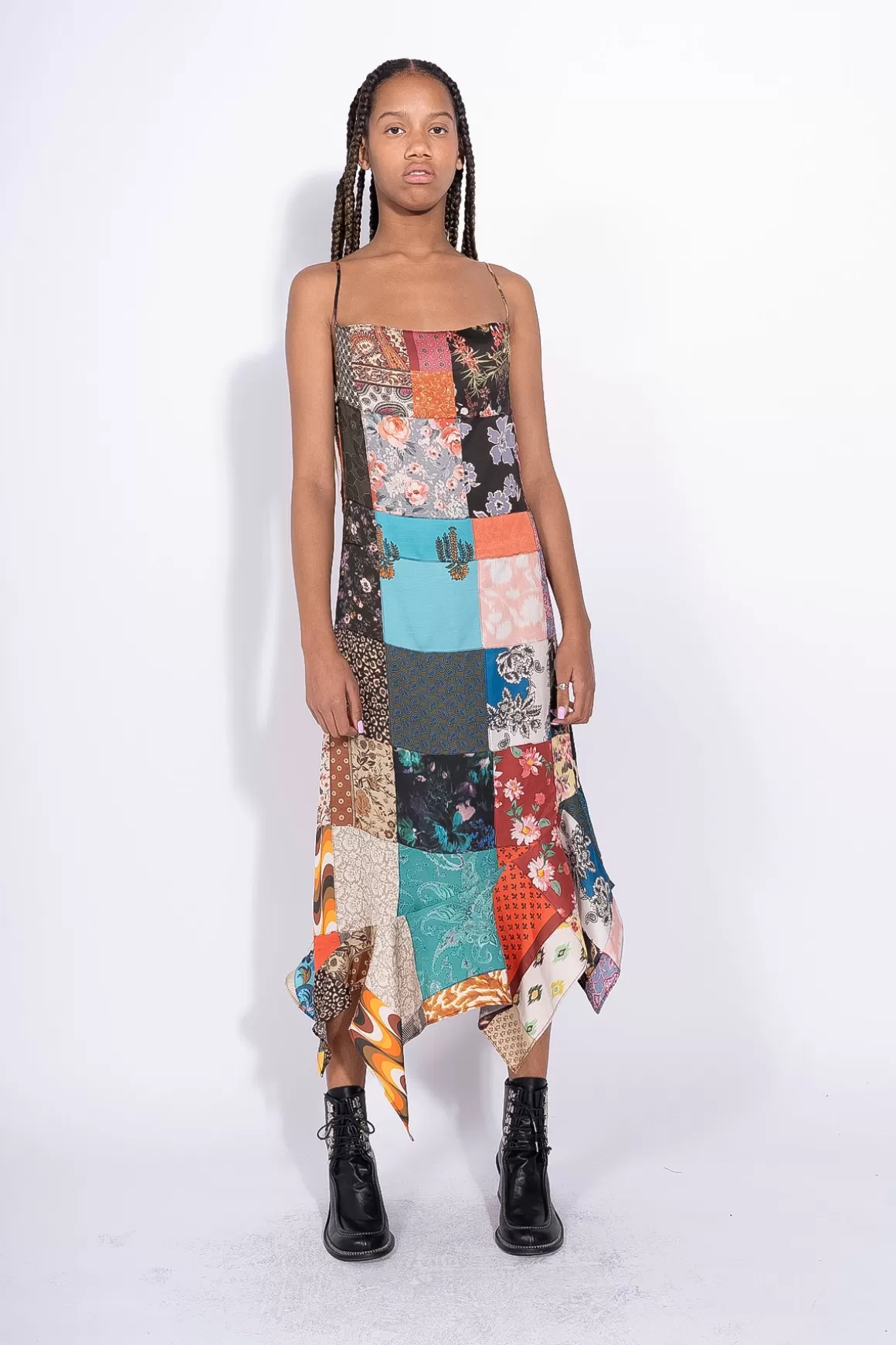 Shop PATCHWORK SPAGHETTI STRAP DRESS WITH PEPLUM Women DRESSES