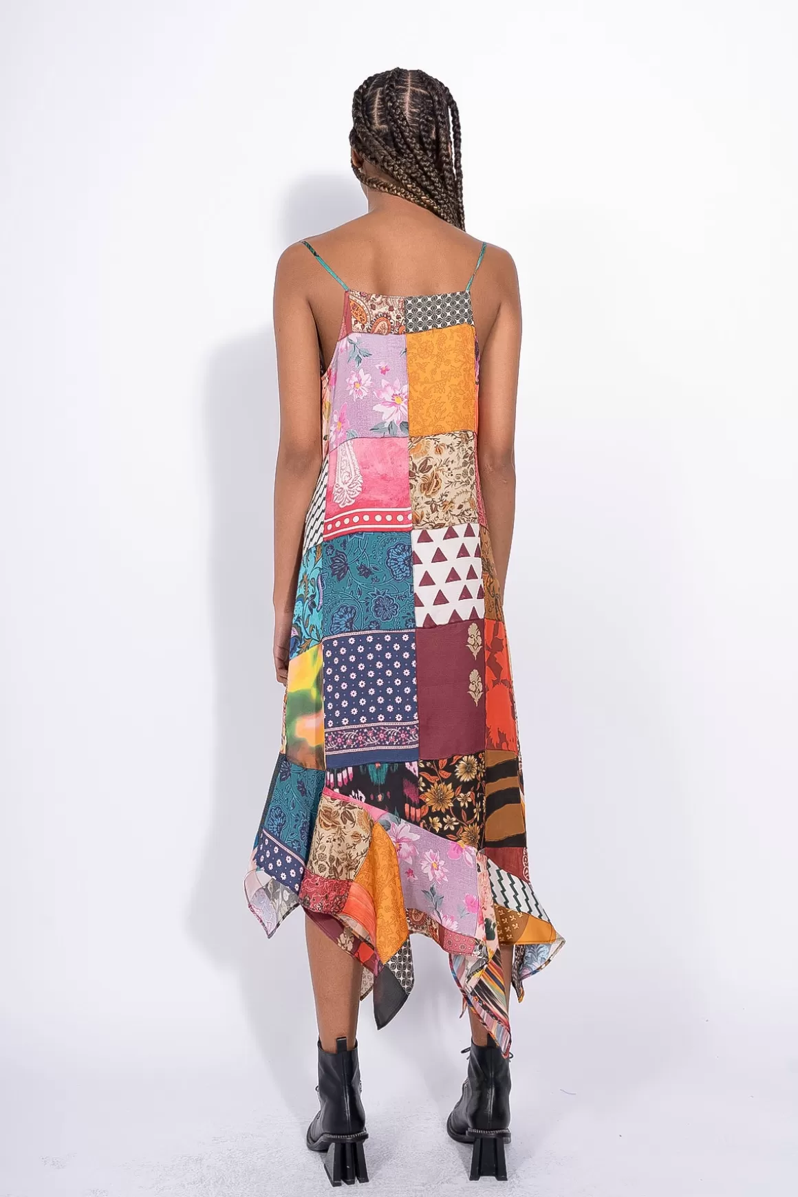 Shop PATCHWORK SPAGHETTI STRAP DRESS WITH PEPLUM Women DRESSES