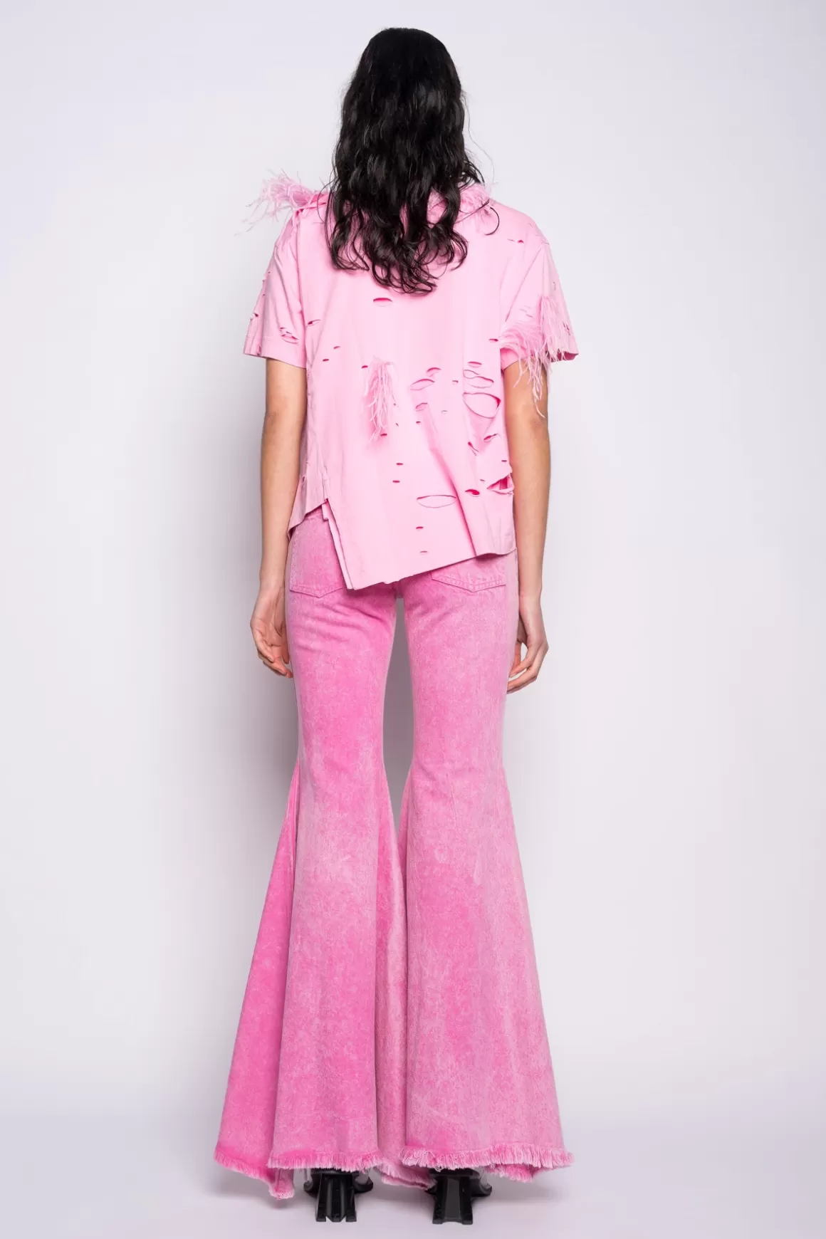 Fashion DISTRESSED T-SHIRT WITH FEATHERS Women TOPS