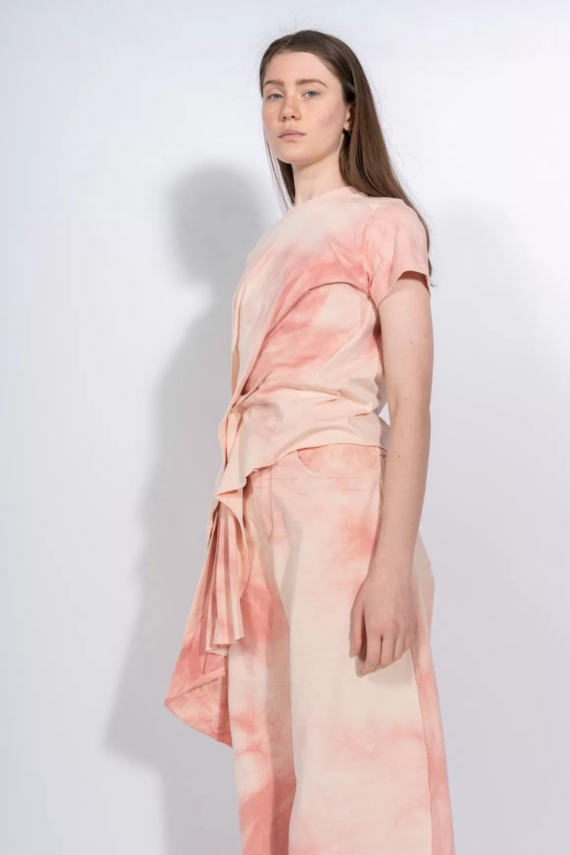 Flash Sale PINK TIE DYE DRAPED CAP SLEEVE T-SHIRT Women JERSEY