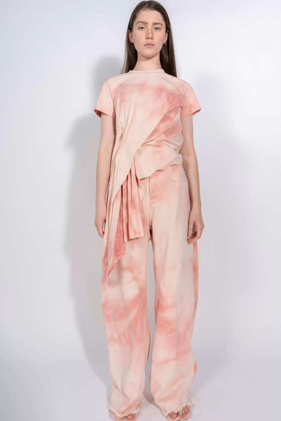 Flash Sale PINK TIE DYE DRAPED CAP SLEEVE T-SHIRT Women JERSEY