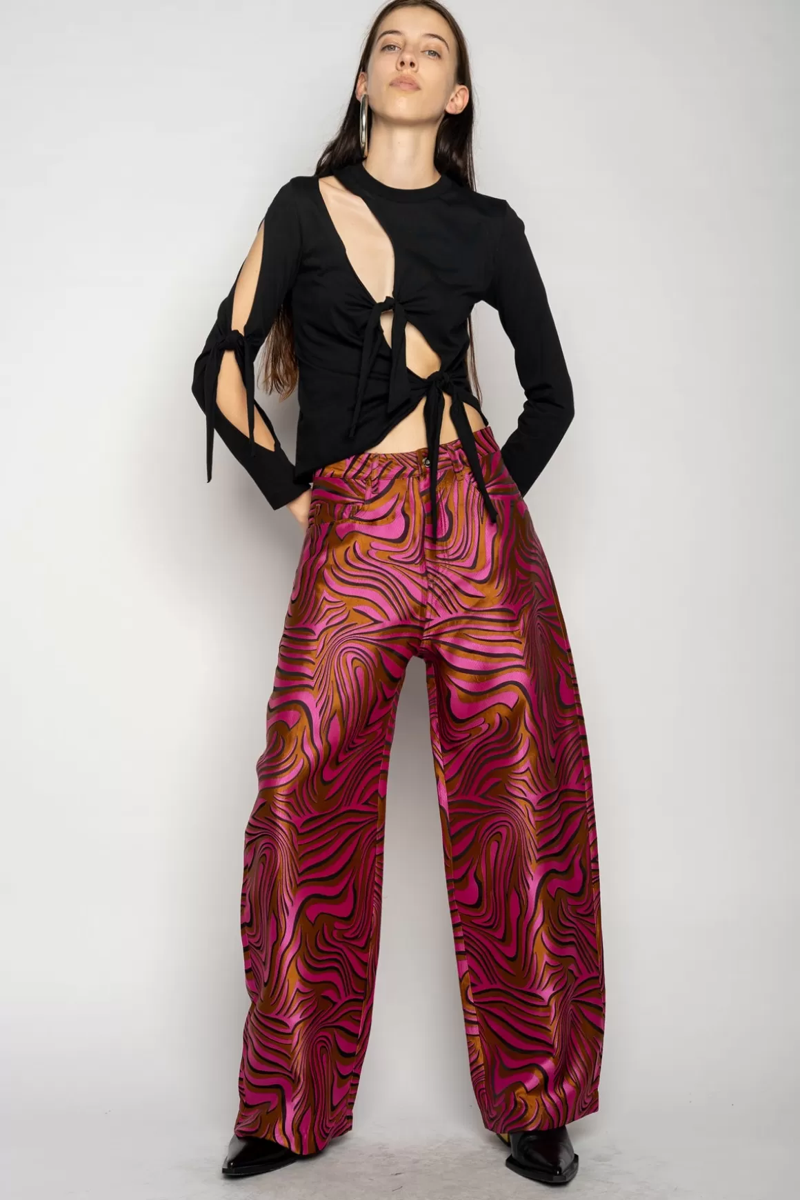 Clearance ZEBRA BROCADE BOYFRIEND TROUSERS Women BOTTOMS