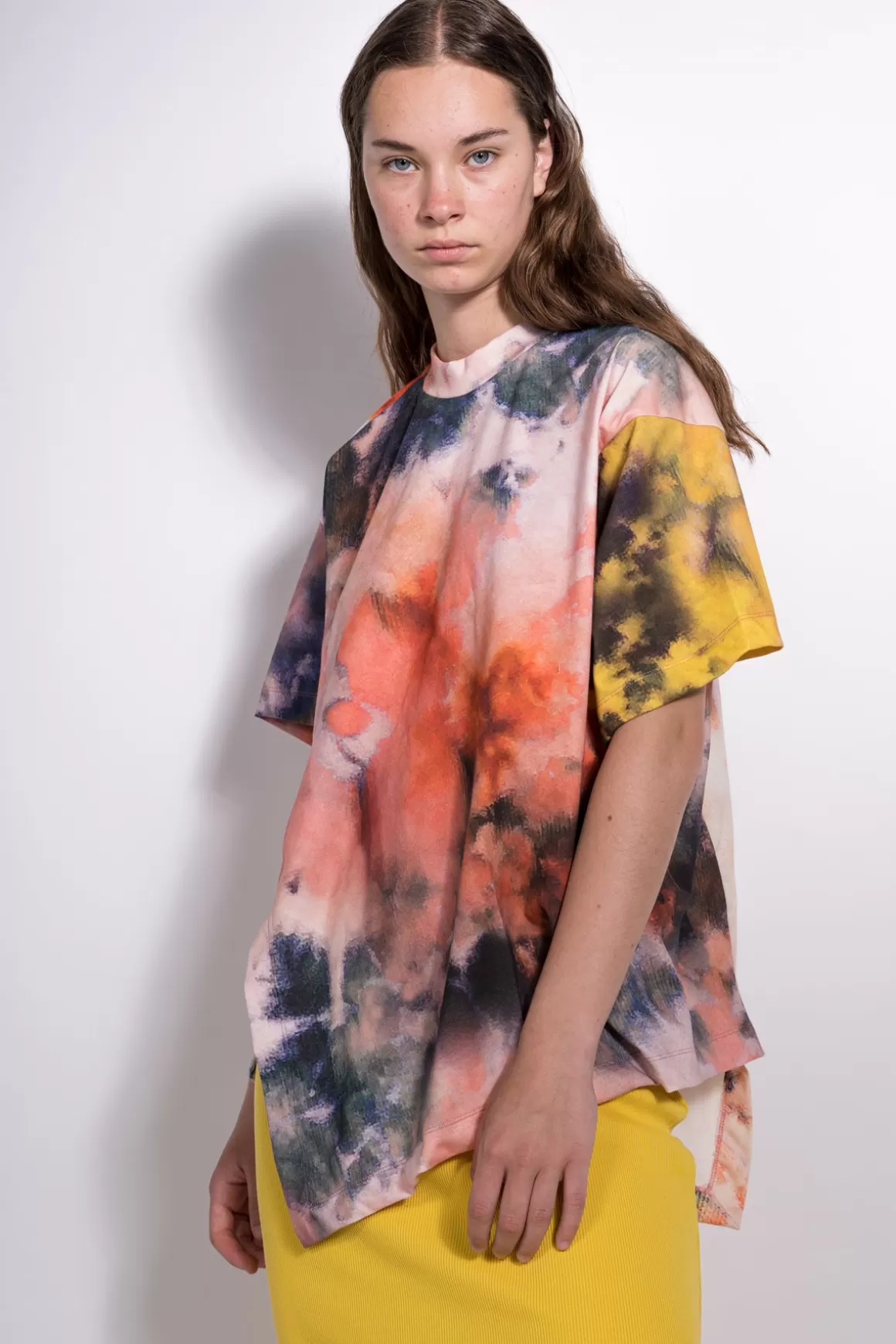Hot PRINTED SIDE SPLIT LOOSE T-SHIRT Women JERSEY