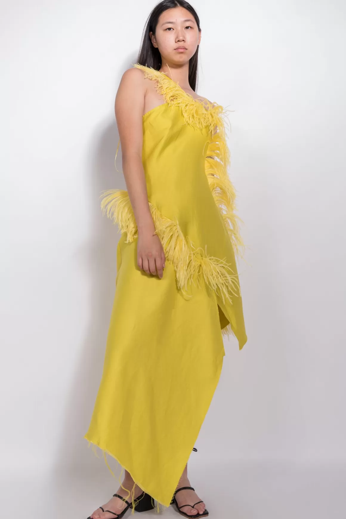 Store ASYMMETRIC DRESS WITH FEATHERS Women DRESSES